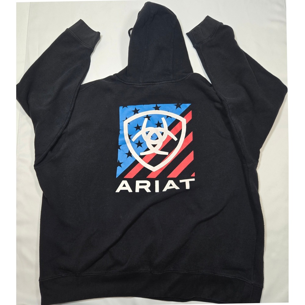 Ariat USA Flag Shield Hoodie Sweatshirt Mens XXL Black Pullover Western Workwear